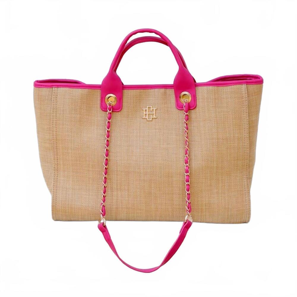 NEW CAROLINE HILL missy tote bag in natural / hot pink